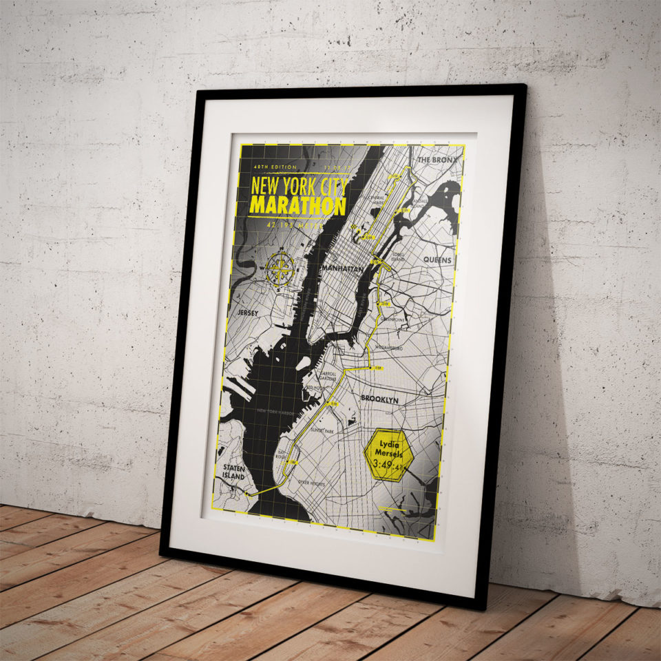Print New York City Marathon black-yellow - Printmyrun